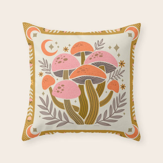Mushrooms and Moons - Light Throw Pillow Gallery Image 1