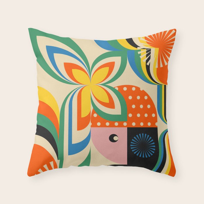 Colorful Flower Girl Throw Pillow Gallery Image 1