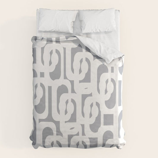 Mid Century Modern Loops Pattern in White and Gray Duvet Cover Gallery Image 1