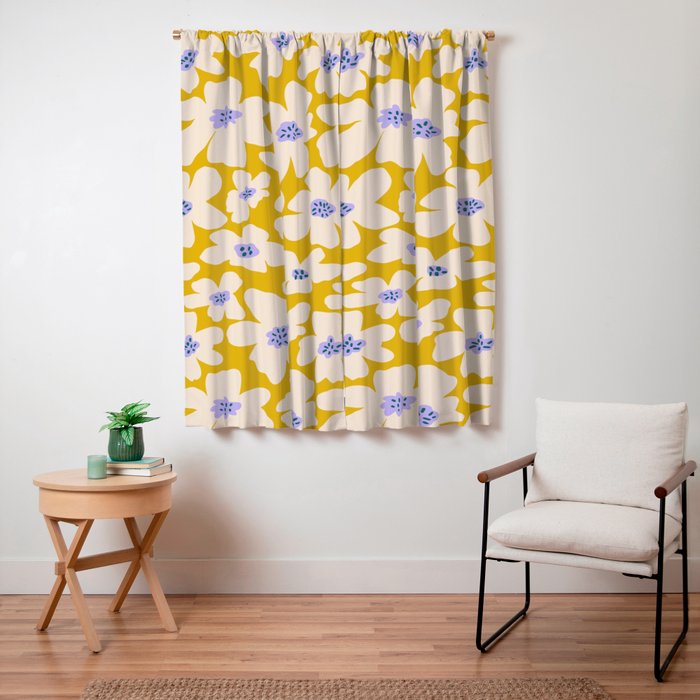 Retro Daisy - yellow, white and purple Window Curtain Gallery Image 3