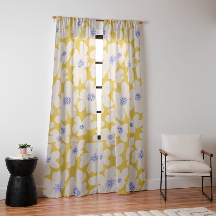 Retro Daisy - yellow, white and purple Window Curtain Gallery Image 14