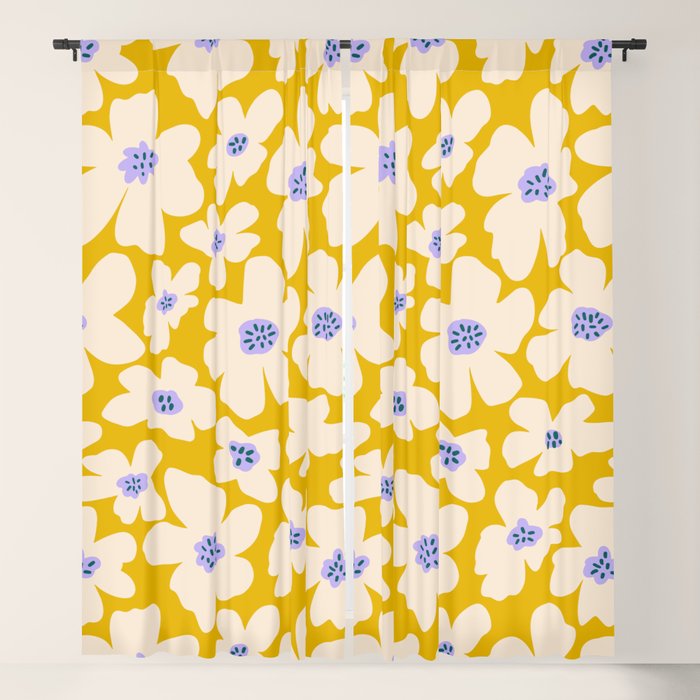 Retro Daisy - yellow, white and purple Window Curtain Gallery Image 1