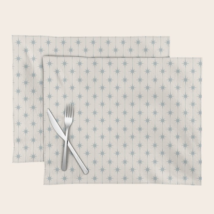 Midcentury Stars and Dots Light Blue Gray and Cream Pattern Placemat Gallery Image 1