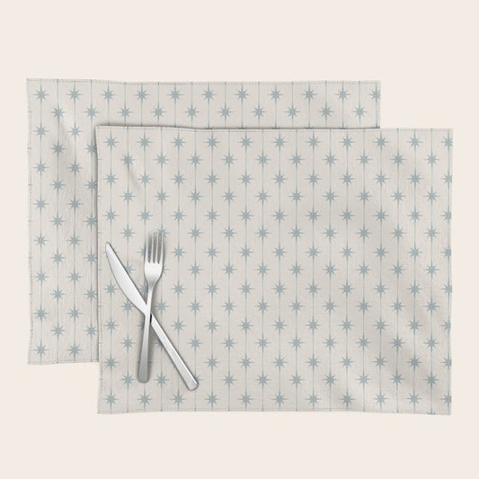 Midcentury Stars and Dots Light Blue Gray and Cream Pattern Placemat Gallery Image 1