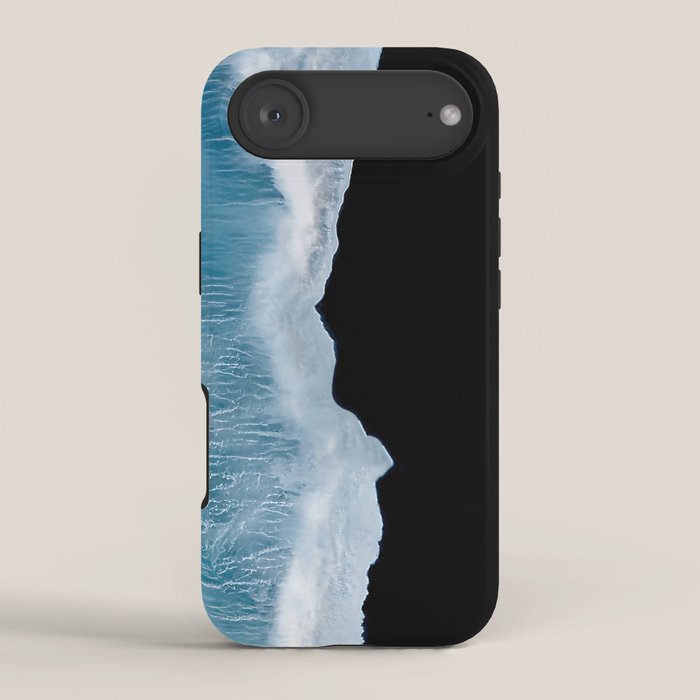 Minimalist wave crashing on a black sand beach in Iceland â Ocean Landscape Photography iPhone Case Gallery Image 2