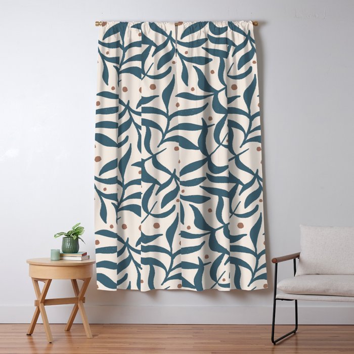 Branches and Berries - Teal and Mocha Window Curtain Gallery Image 5