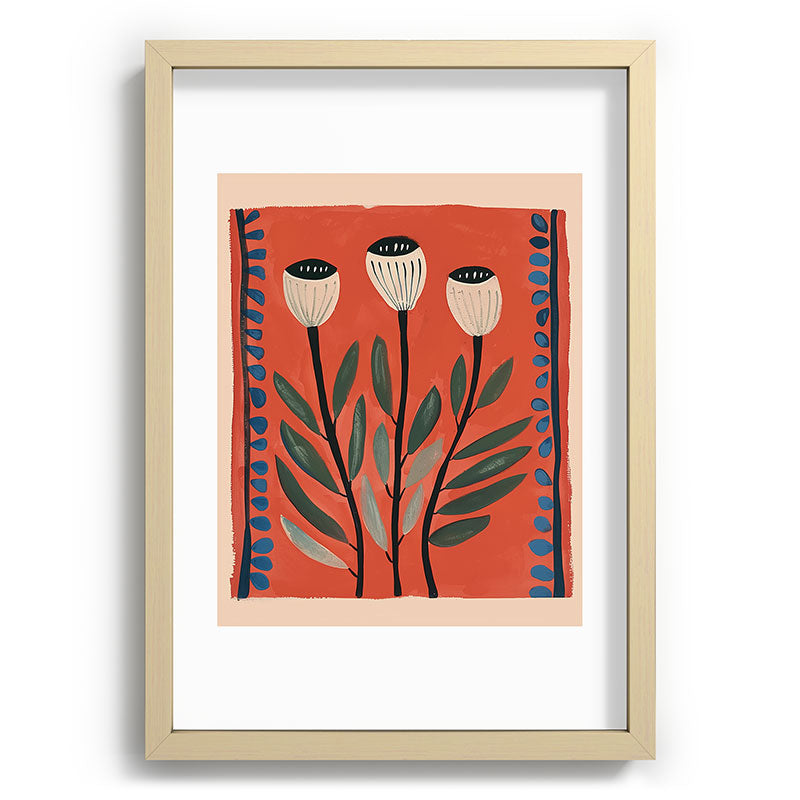 Terracotta Poppy Pod Folk Art Framed Art Print Gallery Image 71