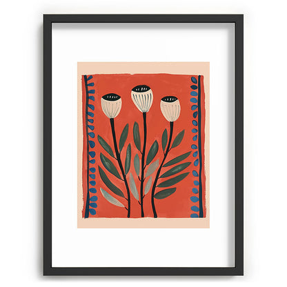 Terracotta Poppy Pod Folk Art Framed Art Print Gallery Image 61