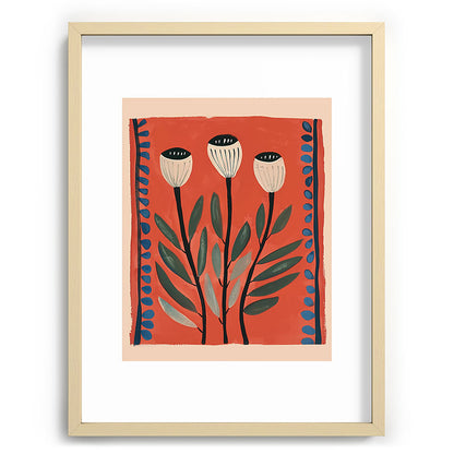 Terracotta Poppy Pod Folk Art Framed Art Print Gallery Image 72