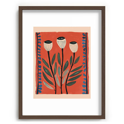 Terracotta Poppy Pod Folk Art Framed Art Print Gallery Image 66