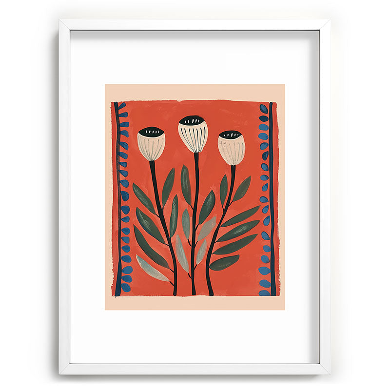 Terracotta Poppy Pod Folk Art Framed Art Print Gallery Image 79