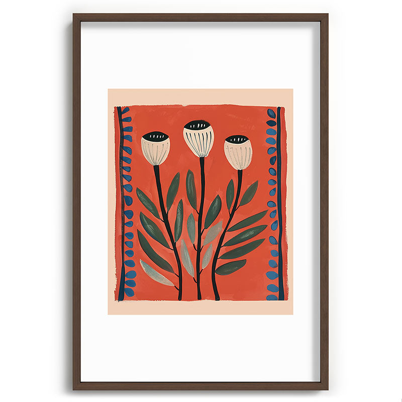 Terracotta Poppy Pod Folk Art Framed Art Print Gallery Image 68
