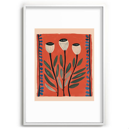 Terracotta Poppy Pod Folk Art Framed Art Print Gallery Image 80
