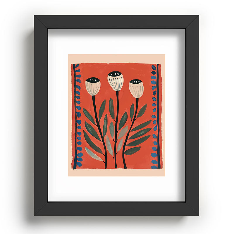Terracotta Poppy Pod Folk Art Framed Art Print Gallery Image 58