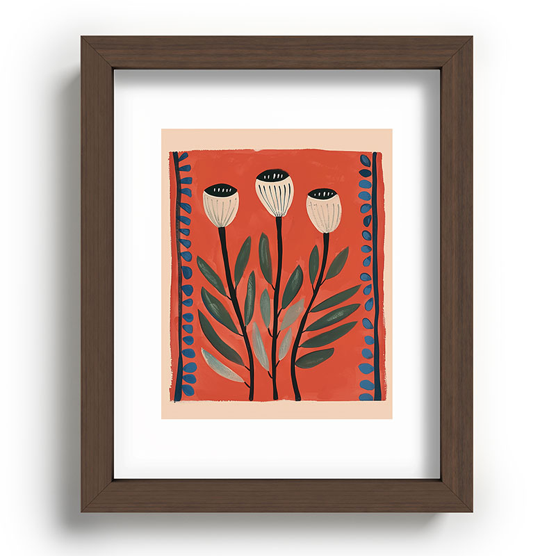 Terracotta Poppy Pod Folk Art Framed Art Print Gallery Image 63