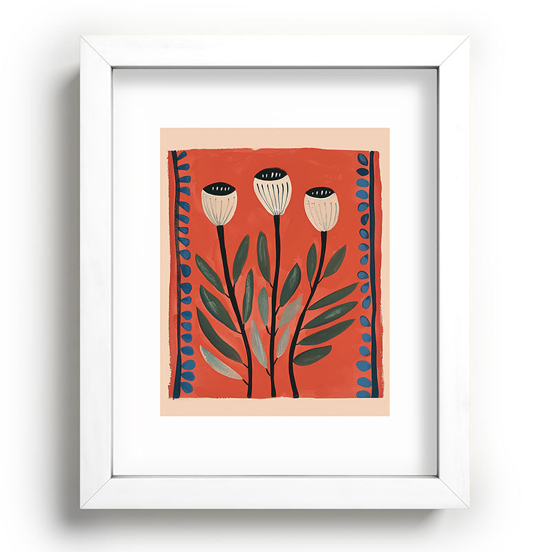 Terracotta Poppy Pod Folk Art Framed Art Print Gallery Image 76