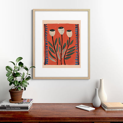 Terracotta Poppy Pod Folk Art Framed Art Print Gallery Image 49