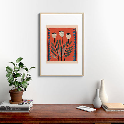 Terracotta Poppy Pod Folk Art Framed Art Print Gallery Image 20