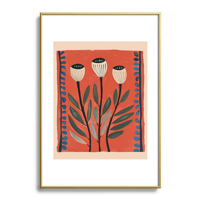 Terracotta Poppy Pod Folk Art Framed Art Print Gallery Image 90