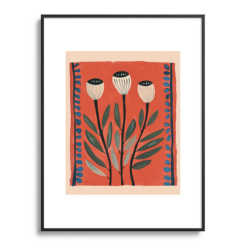 Terracotta Poppy Pod Folk Art Framed Art Print Gallery Image 84