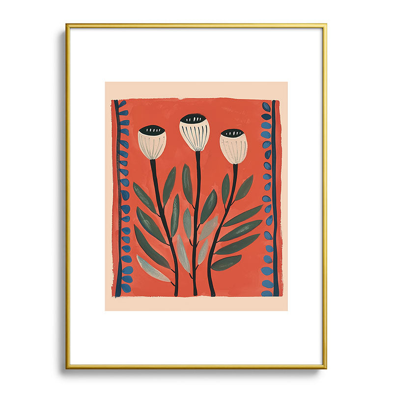 Terracotta Poppy Pod Folk Art Framed Art Print Gallery Image 91