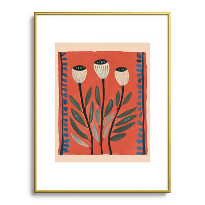 Terracotta Poppy Pod Folk Art Framed Art Print Gallery Image 91