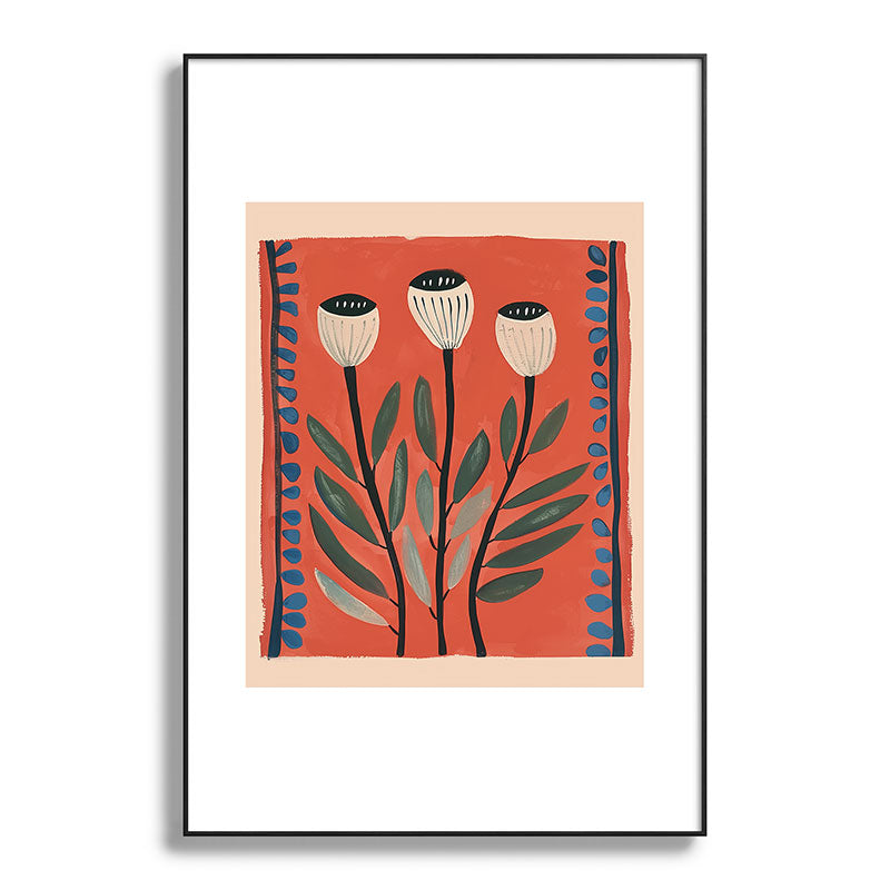 Terracotta Poppy Pod Folk Art Framed Art Print Gallery Image 86