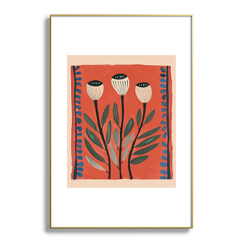Terracotta Poppy Pod Folk Art Framed Art Print Gallery Image 94