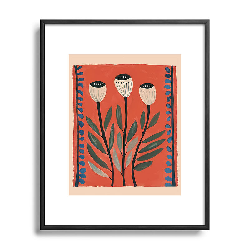 Terracotta Poppy Pod Folk Art Framed Art Print Gallery Image 81