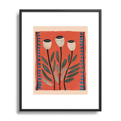 Terracotta Poppy Pod Folk Art Framed Art Print Gallery Image 81