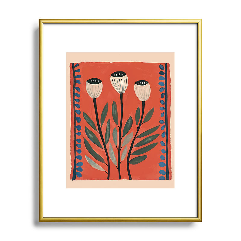 Terracotta Poppy Pod Folk Art Framed Art Print Gallery Image 89