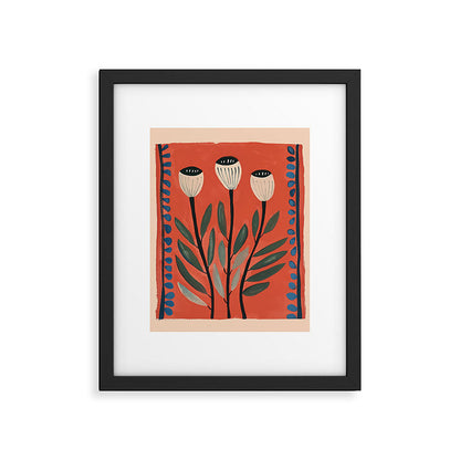 Terracotta Poppy Pod Folk Art Framed Art Print Gallery Image 5
