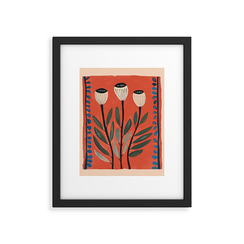 Terracotta Poppy Pod Folk Art Framed Art Print Gallery Image 1