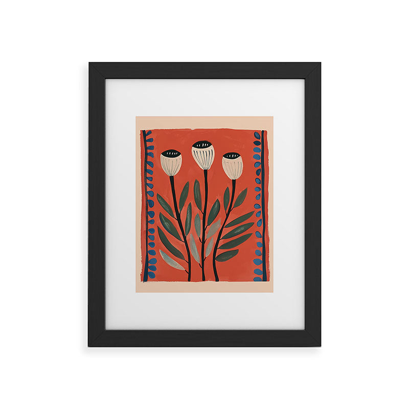 Terracotta Poppy Pod Folk Art Framed Art Print Gallery Image 32