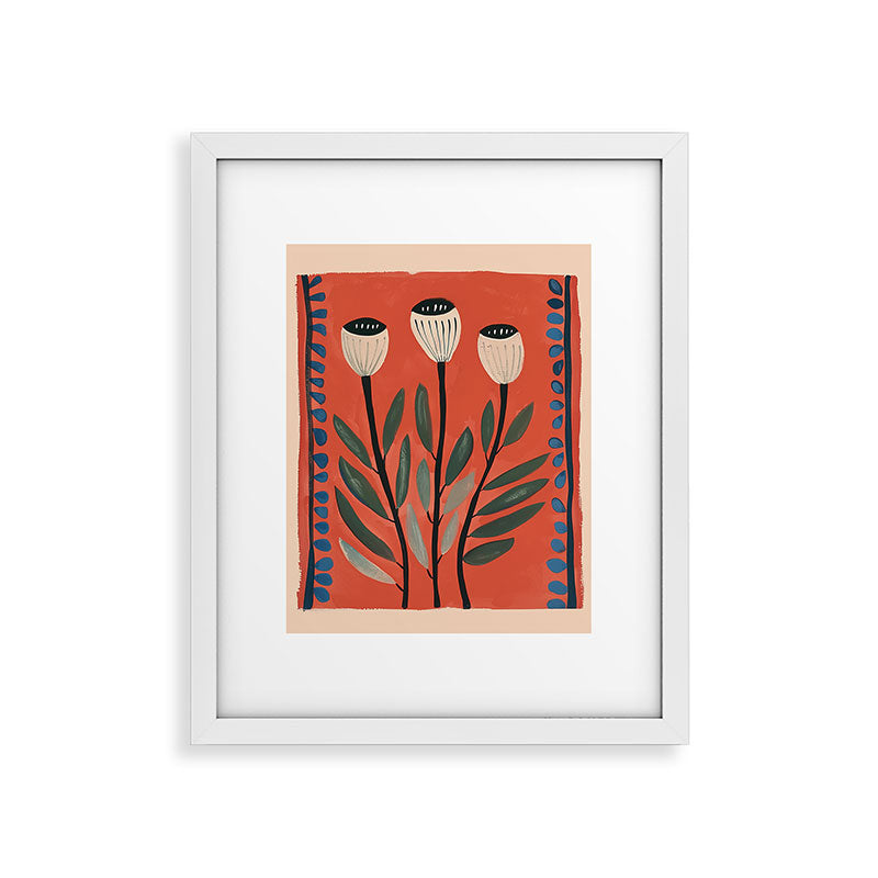 Terracotta Poppy Pod Folk Art Framed Art Print Gallery Image 23