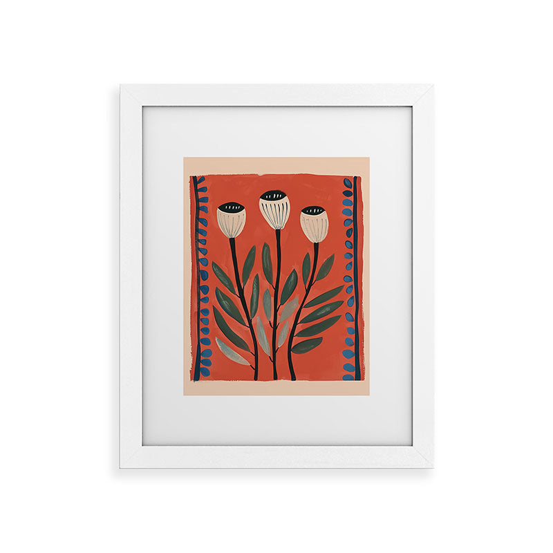 Terracotta Poppy Pod Folk Art Framed Art Print Gallery Image 51