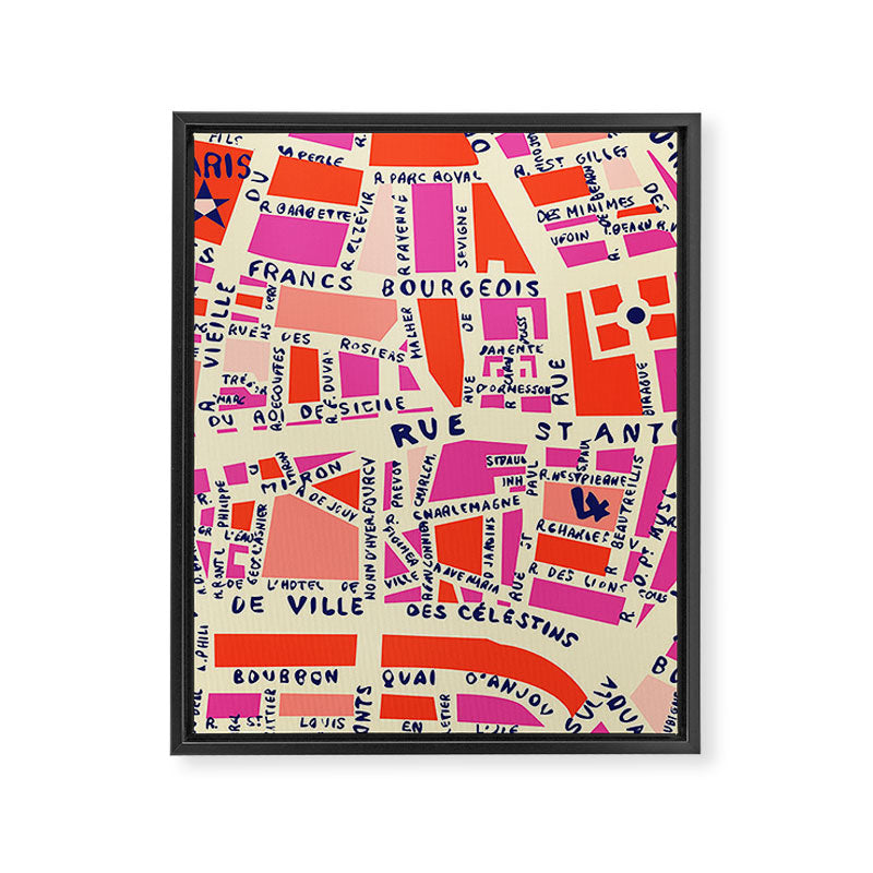 paris map pink Framed Canvas Print Gallery Image 7