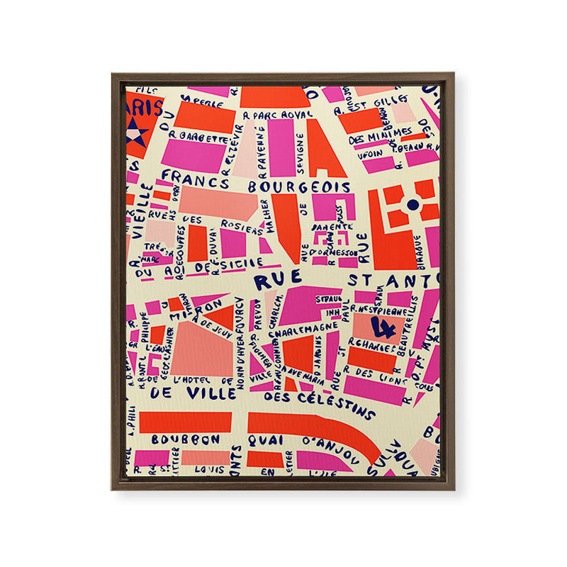 paris map pink Framed Canvas Print Gallery Image 12