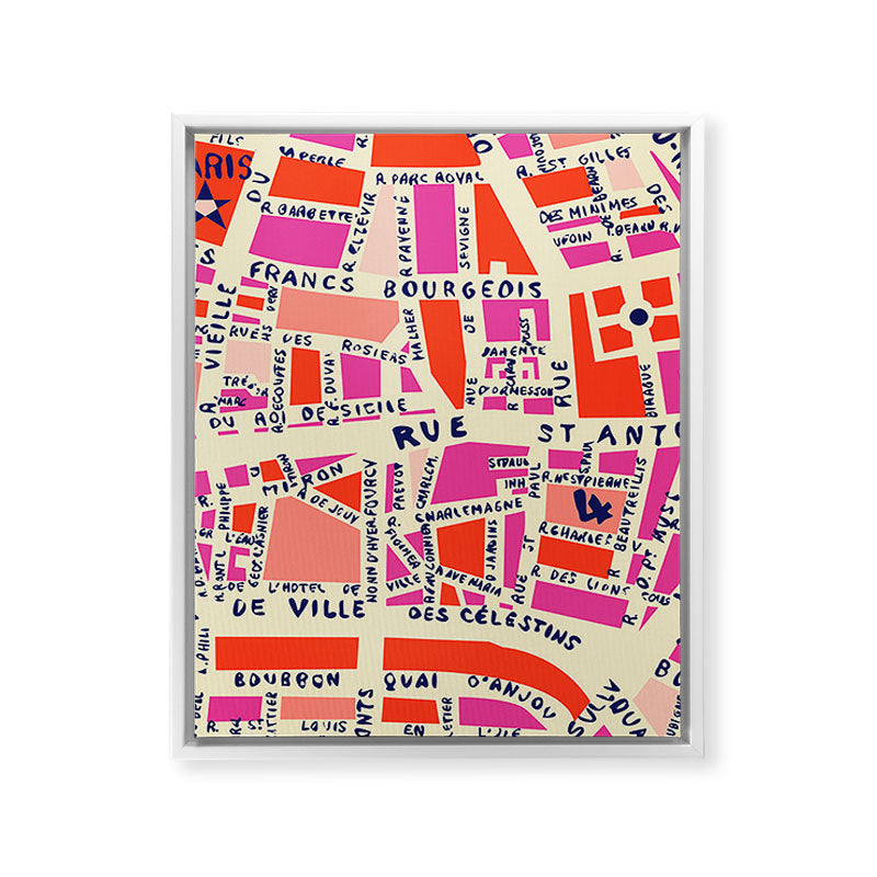 paris map pink Framed Canvas Print Gallery Image 28