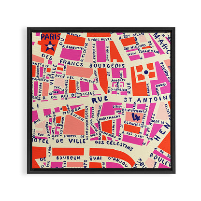paris map pink Framed Canvas Print Gallery Image 2