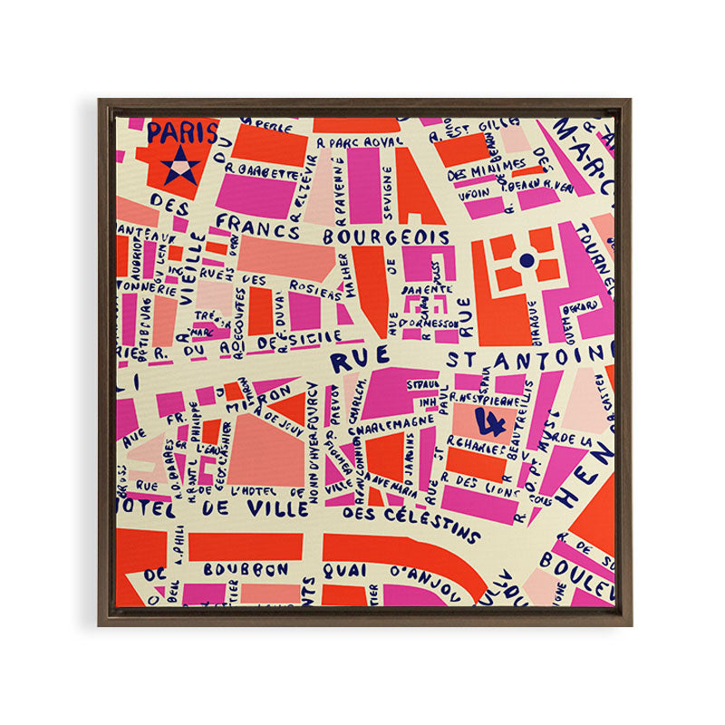 paris map pink Framed Canvas Print Gallery Image 11