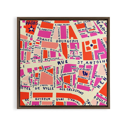 paris map pink Framed Canvas Print Gallery Image 15