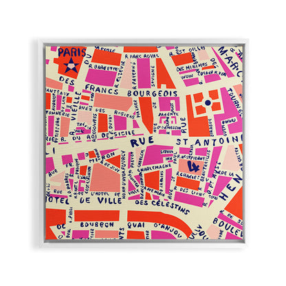 paris map pink Framed Canvas Print Gallery Image 36