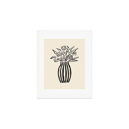 Stripe Flower Vase - Black and White Art Print Gallery Image 1