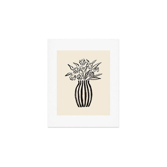 Stripe Flower Vase - Black and White Art Print Gallery Image 1