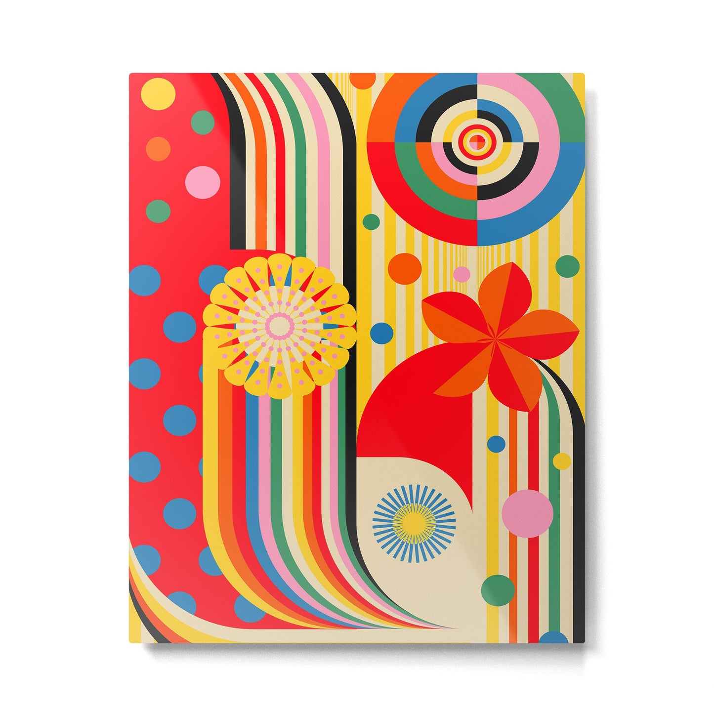 Bold Rainbow Sunflower, Circles, Girl and Pop Wave Metal Print Gallery Image 1
