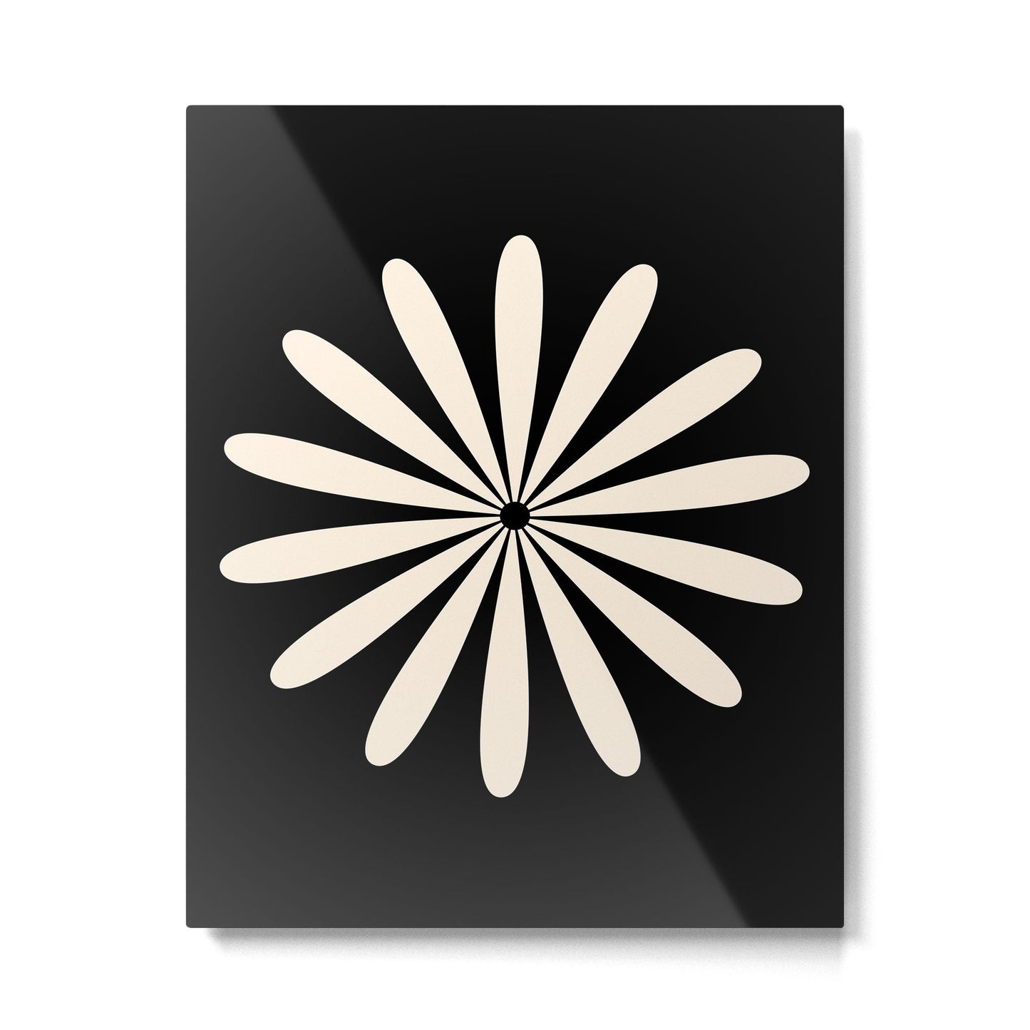 Big Daisy Retro Minimalist Flower Black and Almond Cream Metal Print Gallery Image 4