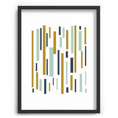 Interrupted Lines Mid-Century Modern Minimalist Pattern in Navy Blue, Teal Mint, Gold Mustard, White Framed Art Print Gallery Image 83