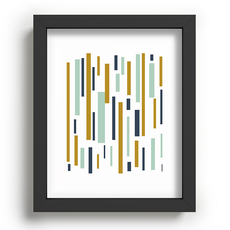 Interrupted Lines Mid-Century Modern Minimalist Pattern in Navy Blue, Teal Mint, Gold Mustard, White Framed Art Print Gallery Image 80