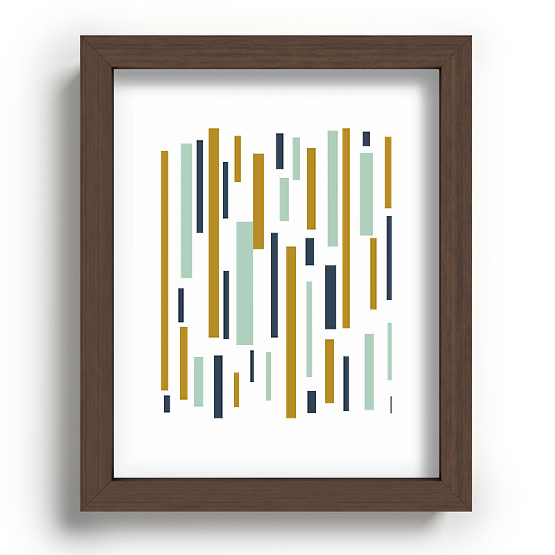 Interrupted Lines Mid-Century Modern Minimalist Pattern in Navy Blue, Teal Mint, Gold Mustard, White Framed Art Print Gallery Image 86